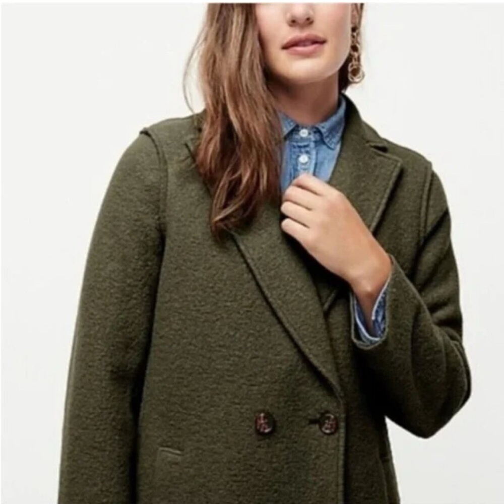 J.Crew Women's Daphne Dark Olive Green Italian Boiled Wool Dress Coat sz 10